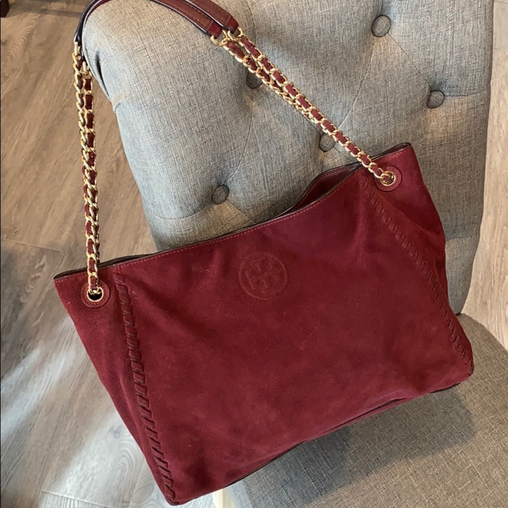 Tory Burch suede maroon bag versatile chain straps